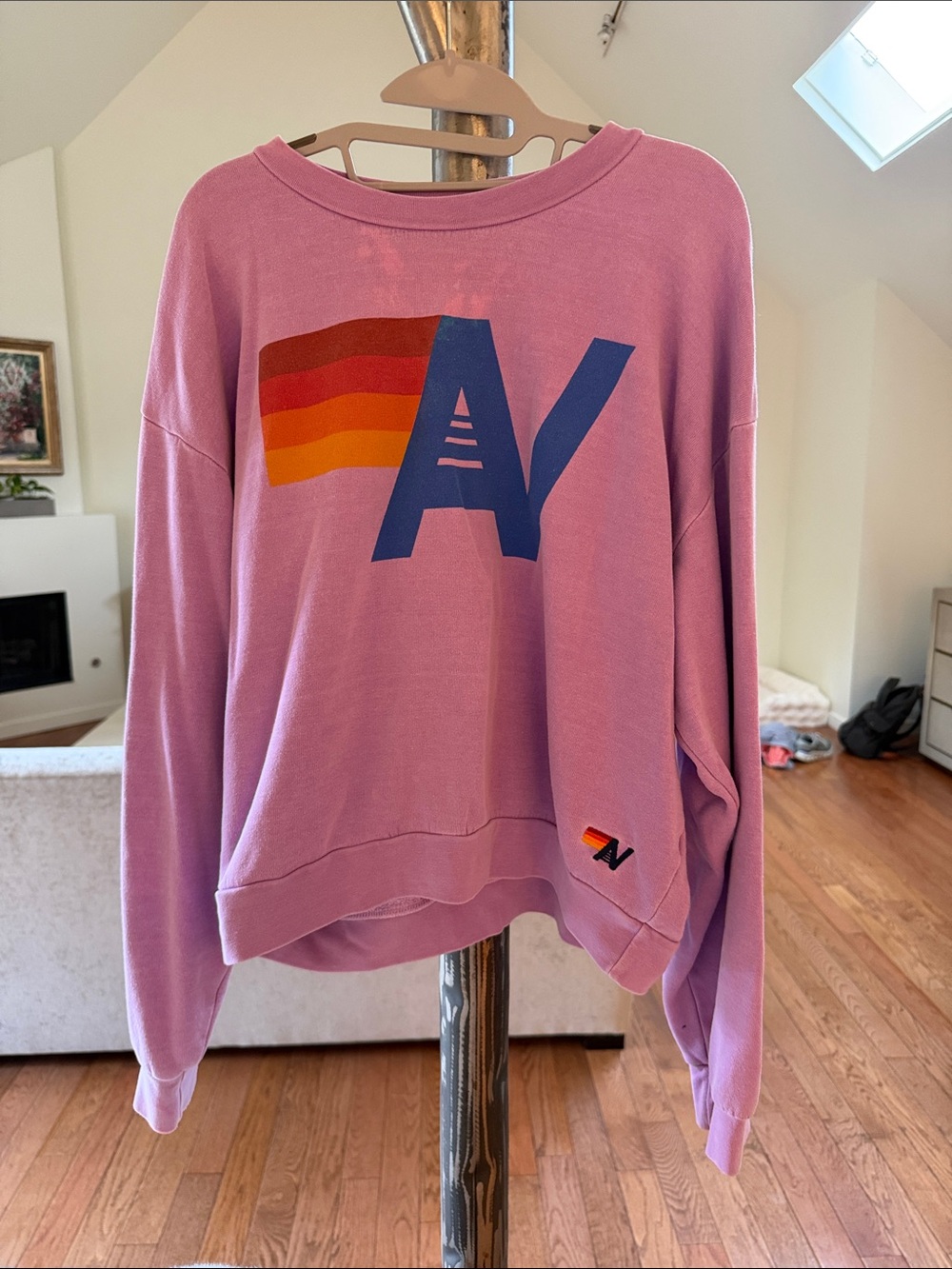 Aviator Nation Lavender Crewneck with Rainbow AV Logo